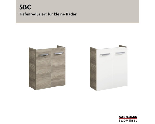 Fackelmann SBC Waschbeckenunterschränke, tiefenreduziert für kleine Bäder, in Holzoptik sowie Weiß mit Holzoptik.