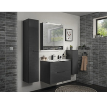 Ensemble de meubles de salle de bains moderne et organisé en anthracite, avec sous-vasque, armoire de toilette éclairée et colonne.