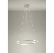 Suspension LED moderne en forme d'anneau avec suspension par câbles pour montage au plafond.