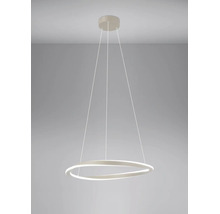 Suspension LED en forme d'anneau, style moderne avec câbles de suspension minimalistes.