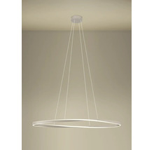 Suspension LED moderne en forme d'anneau au design courbé avec des câbles fins.