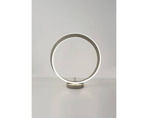 Moderne graue Tischleuchte in Ringform mit rundem Standfuß.
