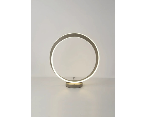 Moderne LED-Tischleuchte in Ringform mit rundem Standfuß.
