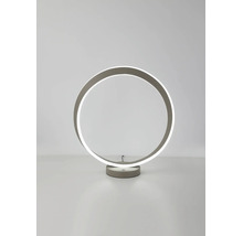Moderne LED-Tischleuchte in Ringform mit rundem Sockel und integriertem Leuchtmittel.