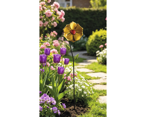 Gartenstecker Windrad Lafiora Dahlie Metall H 96 cm gelb