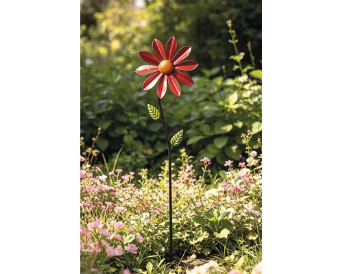 Gartenstecker Windrad Lafiora Sonnenblume Metall H 96 cm rot