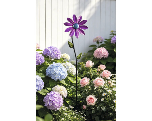 Gartenstecker Windrad Lafiora Sonnenblume Metall H 96 cm lila