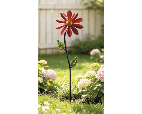 Gartenstecker Windrad Lafiora Sonnenblume Metall H 70 cm rot