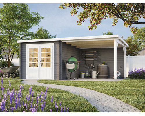 Gartenhaus Palmako Ella 6,9+8,2 m² 554 x 340 cm dunkelgrau-weiss