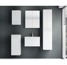Ensemble de meubles de salle de bain comprenant un sous-lavabo avec vasque, une armoire de toilette, deux armoires suspendues et une colonne.