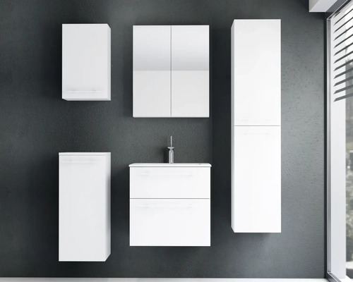 Lavabo en céramique Jungborn avec meuble bas QUARANTA lxhxp 60,5 x 60,5 x 46 cm, couleur de la façade: blanc mat