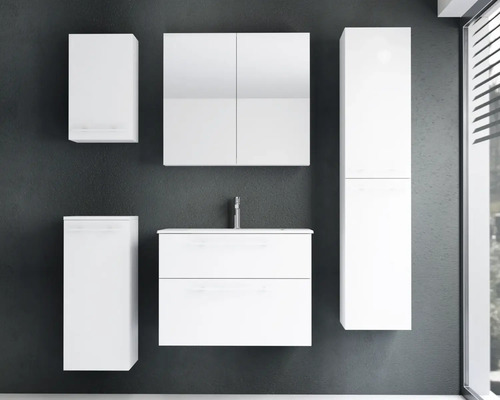 Lavabo en céramique Jungborn avec meuble bas QUARANTA lxhxp 80,5 x 60,5 x 46 cm, couleur de la façade: blanc mat
