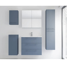 Ensemble de meubles de salle de bains avec meuble sous-vasque, lavabo, armoire de toilette, deux meubles hauts et une colonne.