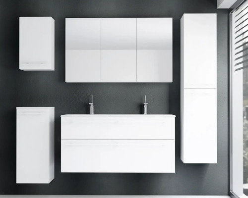 Lavabo en céramique Jungborn avec meuble bas QUARANTA lxhxp 120,5 x 60,5 x 46 cm, couleur de la façade: blanc mat