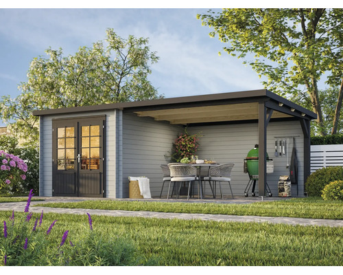Gartenhaus Palmako Ella 6,9+10 m² 614 x 340 cm hellgrau-anthrazit