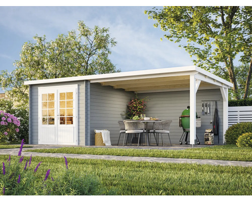 Gartenhaus Palmako Ella 6,9+10 m² 614 x 340 cm hellgrau-weiss