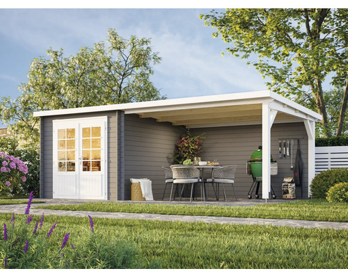 Gartenhaus Palmako Ella 6,9+10 m² 614 x 340 cm dunkelgrau-weiss