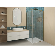 Porte de douche Jungborn avec paroi latérale SETTE, porte pivotante fixée à une partie fixe, 80 x 80 x 200 cm, profilé doré mat, verre transparent, revêtement résistant à la saleté, sens d'ouverture à droite, paroi latérale à gauche, poignée amortissante