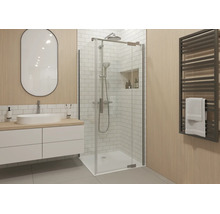 Jungborn Duschtür mit Seitenwand SETTE Drehtür mit Festteil rechts und Seitenwand links 80 x 90 x 200 cm Profilfarbe silber Klarglas mit schmutzabweisende Glasbeschichtung und Stangengriff