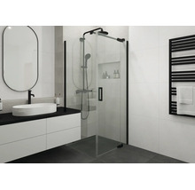 Jungborn Duschtür mit Seitenwand SETTE Drehtür mit Festteil rechts und Seitenwand links 90 x 100 x 200 cm Profilfarbe schwarz Klarglas mit schmutzabweisende Glasbeschichtung und Stangengriff