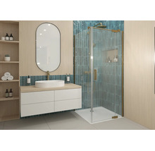 Porte de douche Jungborn avec paroi latérale SETTE, avec porte pivotante fixée à la partie fixe, 75 x 75 x 200 cm, profilé doré mat, verre transparent, revêtement résistant à la saleté, sens d'ouverture à droite, paroi latérale à gauche