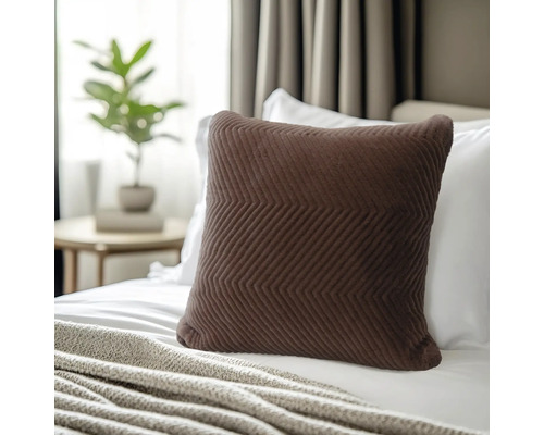 Coussin décoratif à motif chevrons cognac 45 x 45 cm