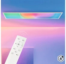 Rechteckiges LED Deckenpaneel mit Fernbedienung zur Steuerung von RGB und Lichtfarbe (Image AI modified or generated)