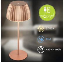 Dimmbare LED Akkutischleuchte mit plissiertem Schirm, wiederaufladbar via USB, warmweißes Licht mit 2700 Kelvin, Schutzart IP44 fuer innen und aussen