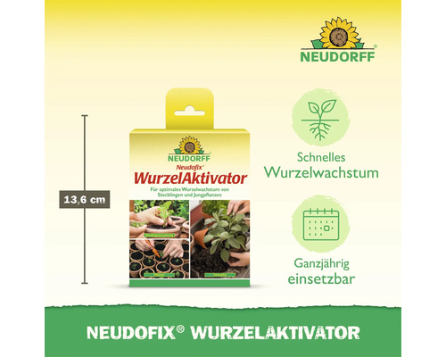 Neudorff Neudofix Wurzelaktivator für Stecklinge und Jungpflanzen in 13,6 Zentimeter hoher Verpackung für schnelles Wurzelwachstum.