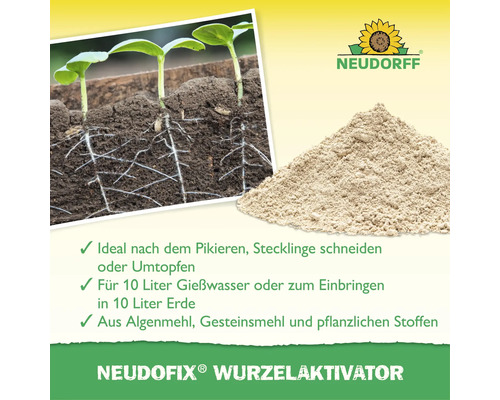 Neudorf Neudofix Wurzelaktivator als Pulver zur Unterstützung der Wurzelbildung bei Stecklingen und nach dem Umtopfen von Pflanzen.