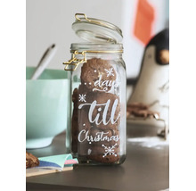 Un bocal en verre avec fermeture à étrier, rempli de biscuits et décoré de l inscription days till Christmas avec des flocons de neige.