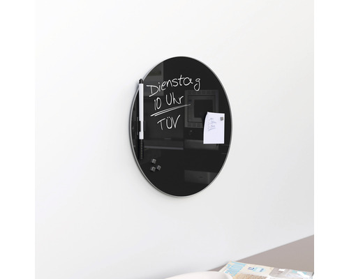 Runde Glas Magnettafel mit Stift und Notizen