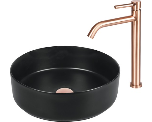 Vasque à poser noire avec robinet