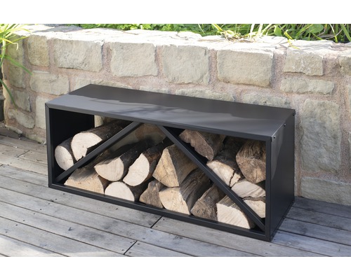 Support à bois de chauffage en métal avec bûches