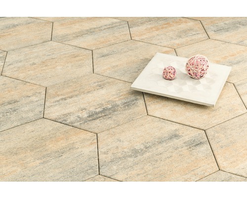 Beton Terrassenplatte iStone Hexagon muschelkalk 46 x 40 x 4 cm