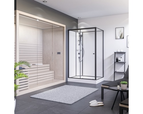 Salle de bains avec sauna et cabine de douche