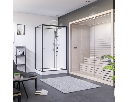 Salle de bains avec douche, sauna et chaise longue