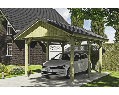 Einzelcarport SKAN HOLZ Wallgau inkl. Dachlattung und H-Pfostenanker 380 x 500 cm imprägniert