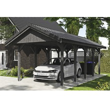 Carport simple SKAN HOLZ Wallgau avec lattis et ancrage pour poteaux en H 380 x 750 cm gris
