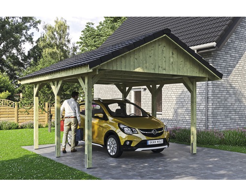 Einzelcarport SKAN HOLZ Wallgau inkl. Dachlattung und H-Pfostenanker 430 x 500 cm imprägniert