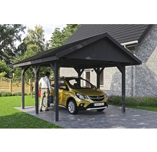 Carport simple SKAN HOLZ Wallgau avec lattes noires et ancrage pour poteaux en H 430 x 500 cm gris