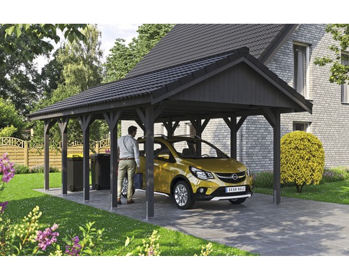 Einzelcarport SKAN HOLZ Wallgau inkl. Dachlattung und H-Pfostenanker 430x750 cm grau