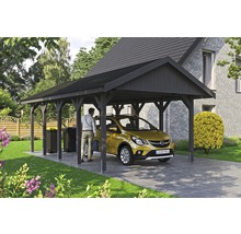 Carport simple SKAN HOLZ Wallgau avec lattes noires et ancrage pour poteaux en H 430 x 750 cm gris