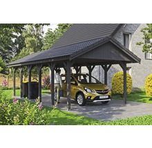 Carport simple SKAN HOLZ Wallgau avec lattis et ancrage pour poteaux en H 430 x 900 cm gris