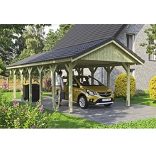 Carport simple SKAN HOLZ Wallgau avec lattis et ancrage pour poteaux en H 430 x 900 cm imprégné