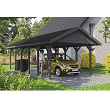 Carport simple SKAN HOLZ Wallgau avec lattes noires et ancrage pour poteaux en H 430 x 900 cm gris