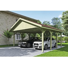 Doppelcarport aus Holz mit zwei Autos
