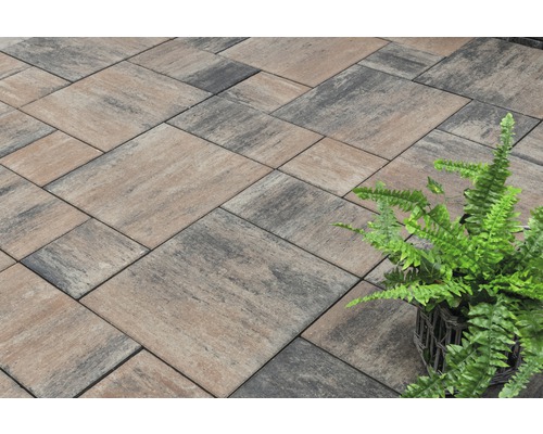 Dalle de terrasse en béton Bella Deluxe pose romaine marron-anthracite avec chanfrein 120x80x5 cm set = 0,96 m²