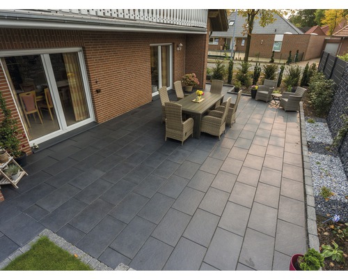 Dalle de terrasse en béton Bellastone Basalto anthracite avec chanfrein 60x40x4,5 cm