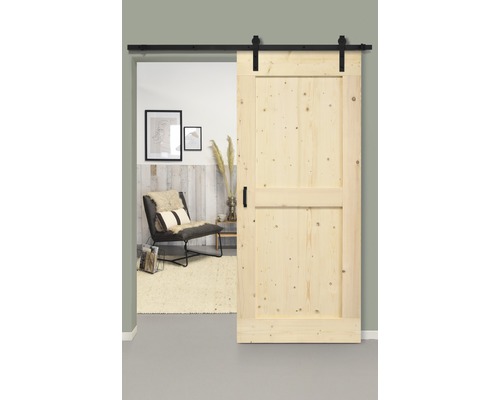 Set complet pour porte coulissante Barn Door Vintage MidBar nature droit 95x215 cm avec vantail, ferrure pour porte coulissante et jeu de poignées